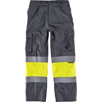 Work Team Pantalón con 2 Cintas de Alta Visibilidad y Reflectante- Refuerzos y Multibolsillos. EN471. Hombre